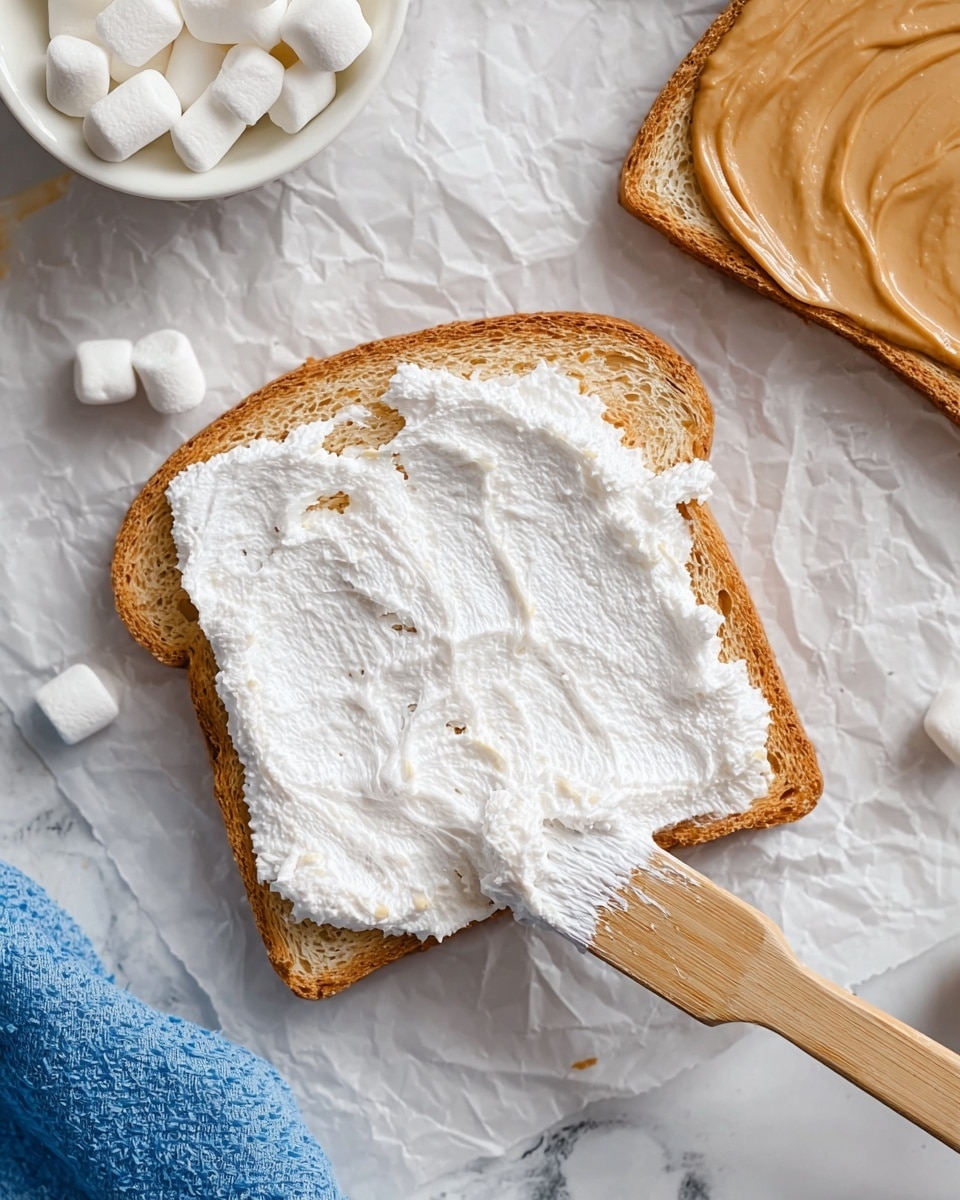 A close-up view of a bowl filled with fluffy, white whipped cream that looks soft and airy, with a shiny metal spoon partially inside the bowl on the right side. The bowl is placed on a white marbled surface with small white marshmallows scattered around the bottom right. There are green textured glasses on the upper left and a blue cloth towel partially visible on the bottom left. The whipped cream has a textured surface with some peaks and swirls, showing its whipped lightness. Photo taken with an iphone --ar 4:5 --v 7