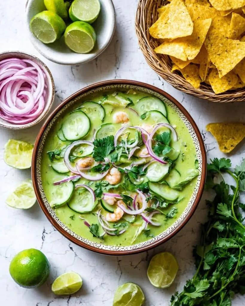 Aguachile: Spicy Ceviche-Style Shrimp Salad with Lime, Cilantro, and Fresh Vegetables Recipe