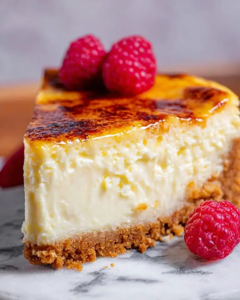 Crème Brûlée Cheesecake with Gingersnap Crust and Raspberry Garnish Recipe