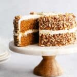 Moist Carrot Cake with Cream Cheese Frosting and Candied Pecans Recipe