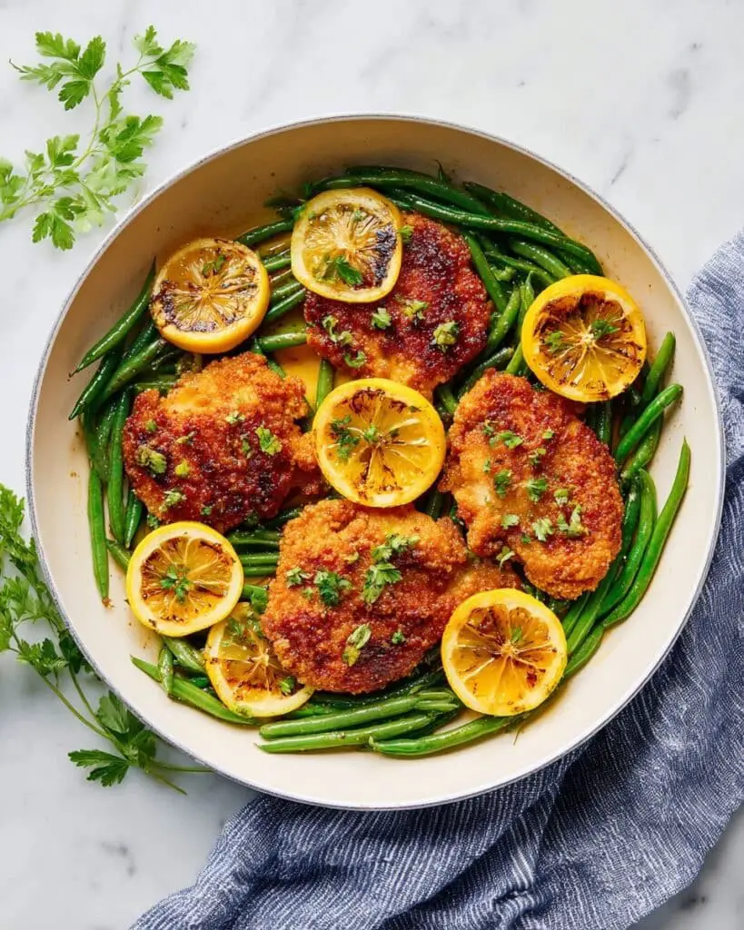 Lemon Parmesan Chicken with Garlicky Green Beans Recipe