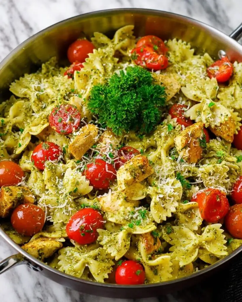 Chicken Pesto Pasta with Cherry Tomatoes and Parmesan Recipe