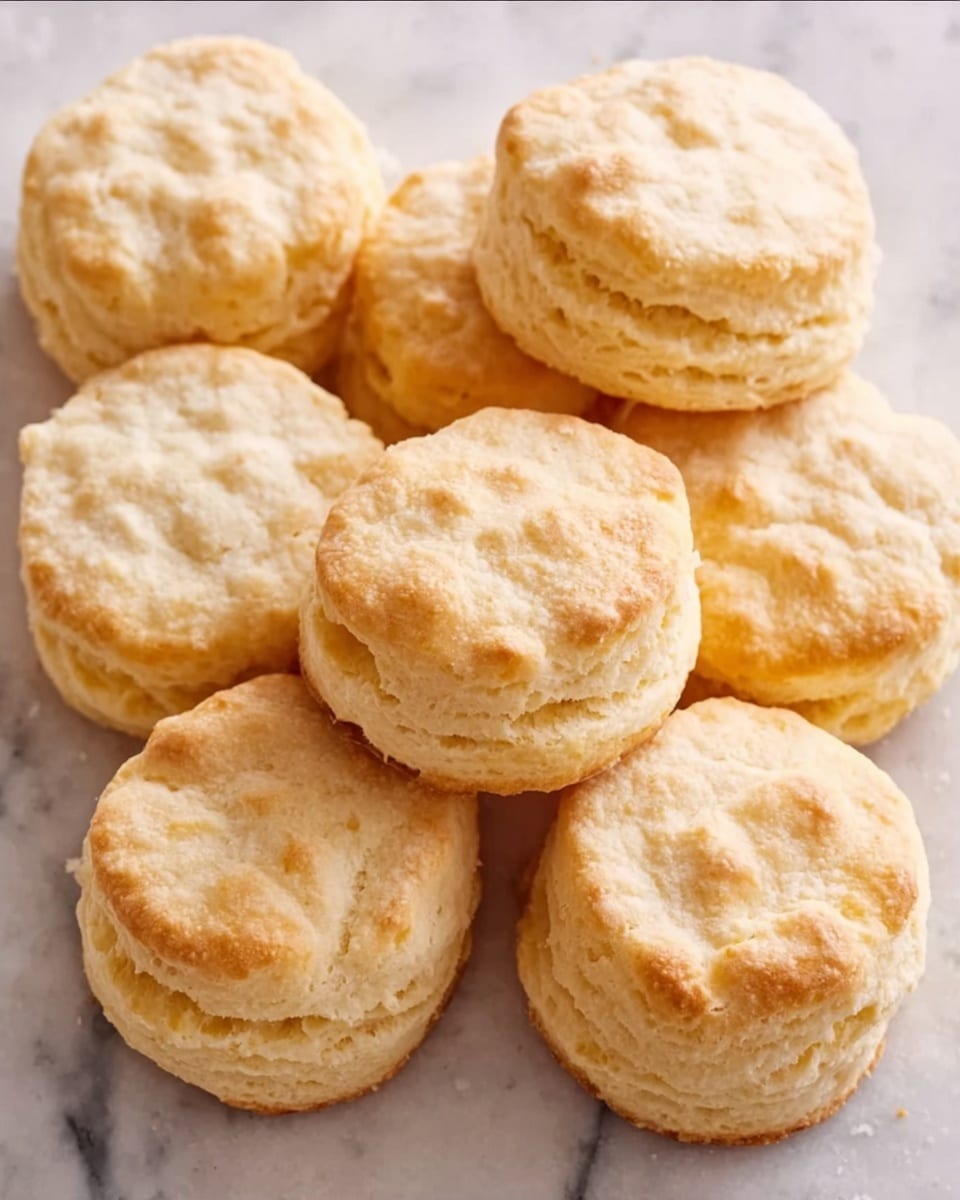 The image shows a close-up of freshly baked biscuits arranged closely together on a surface with a white marbled texture. Each biscuit is round and light golden brown with a soft, slightly crumbly texture. The biscuits have a smooth top with faint cracks and a slightly thicker, layered edge showing a fluffy interior. The lighting highlights their warm and inviting color, making them look soft and fresh. photo taken with an iphone --ar 4:5 --v 7