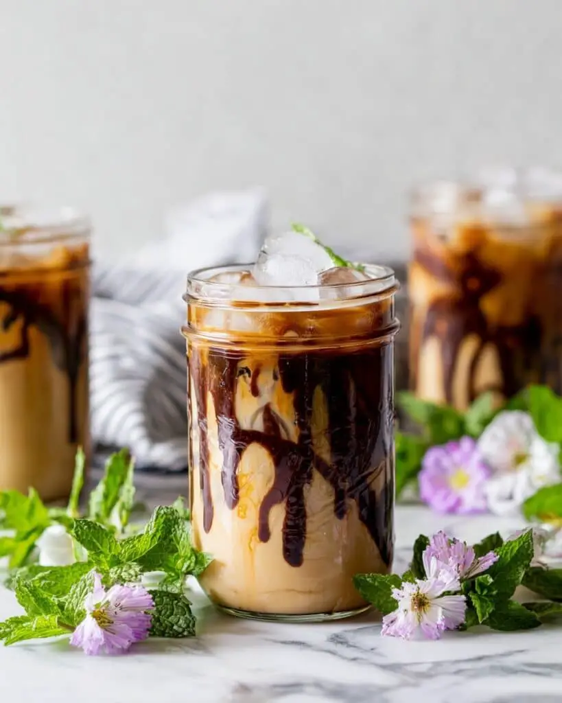 Fresh Mint Cold Brew Iced Coffee with Dark Chocolate Swirls Recipe