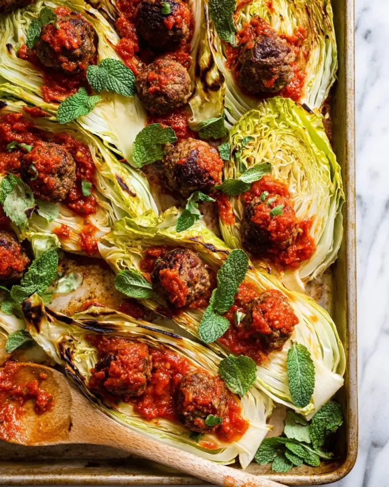 Sheet Pan Harissa Meatballs and Cabbage Recipe