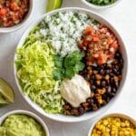 Vegan Burrito Bowl with Cilantro Lime Rice, Spicy Black Beans, and Guacamole Recipe