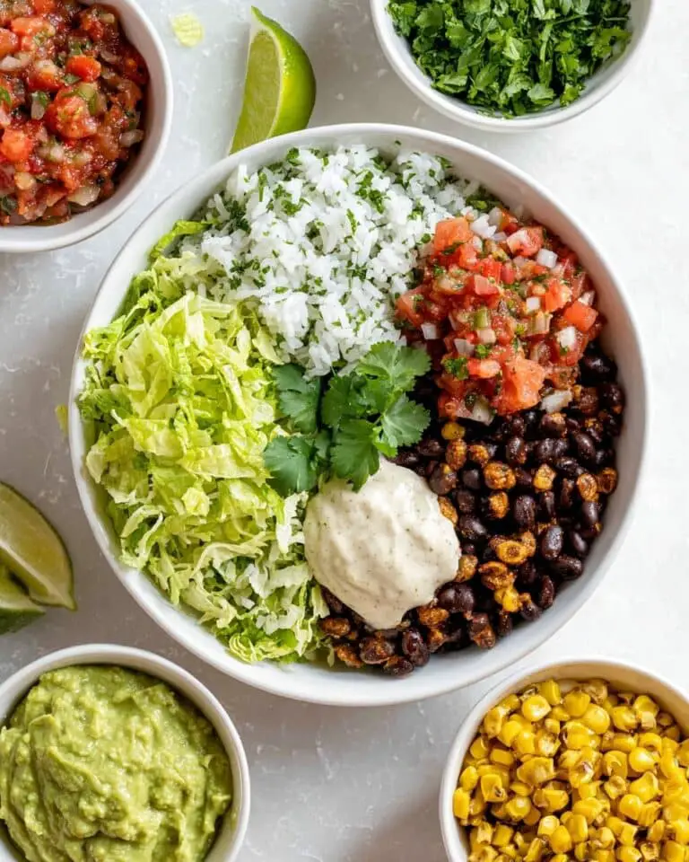 Vegan Burrito Bowl with Cilantro Lime Rice, Spicy Black Beans, and Guacamole Recipe