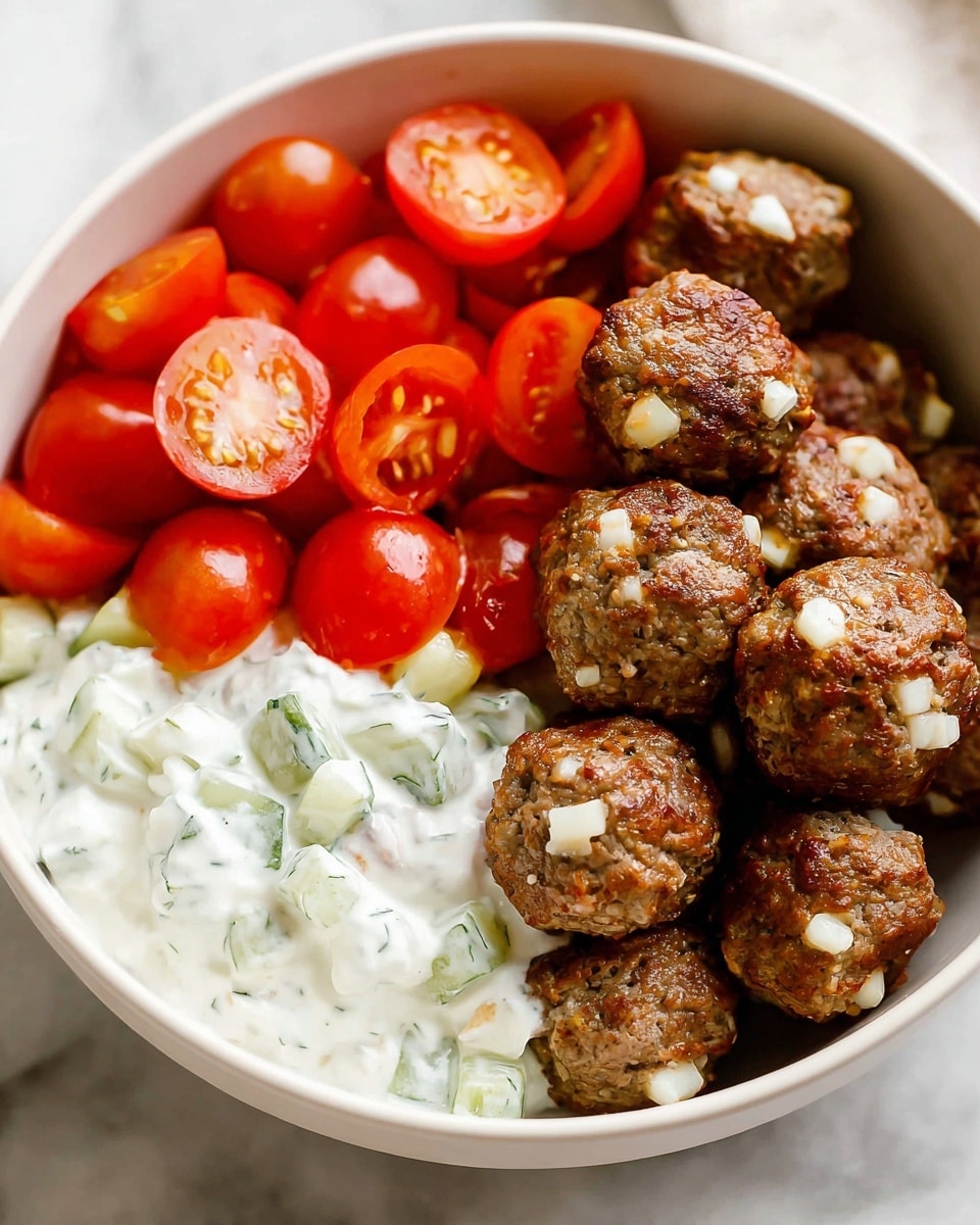 A white ceramic dish full of meatballs that are round and brown with a slightly rough texture. Each meatball has small bits of white cheese and tiny pieces of onion visible inside. The dish is placed on a white marbled surface, with a black and white striped cloth partly showing on the left side. The meatballs are closely packed, filling the dish completely. Photo taken with an iphone --ar 4:5 --v 7