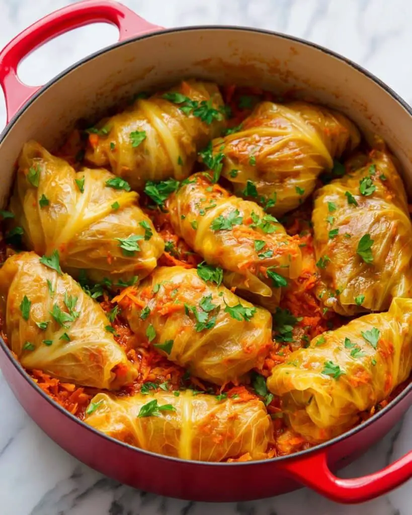 Stuffed Cabbage Rolls with Meat, Rice, and Tomato Sauce Recipe