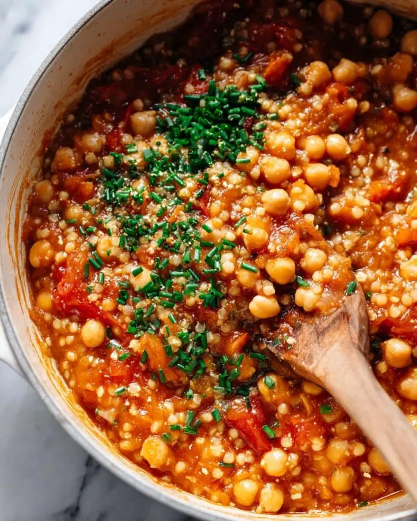 Pearl Couscous Skillet with Tomatoes, Chickpeas, and Feta Recipe