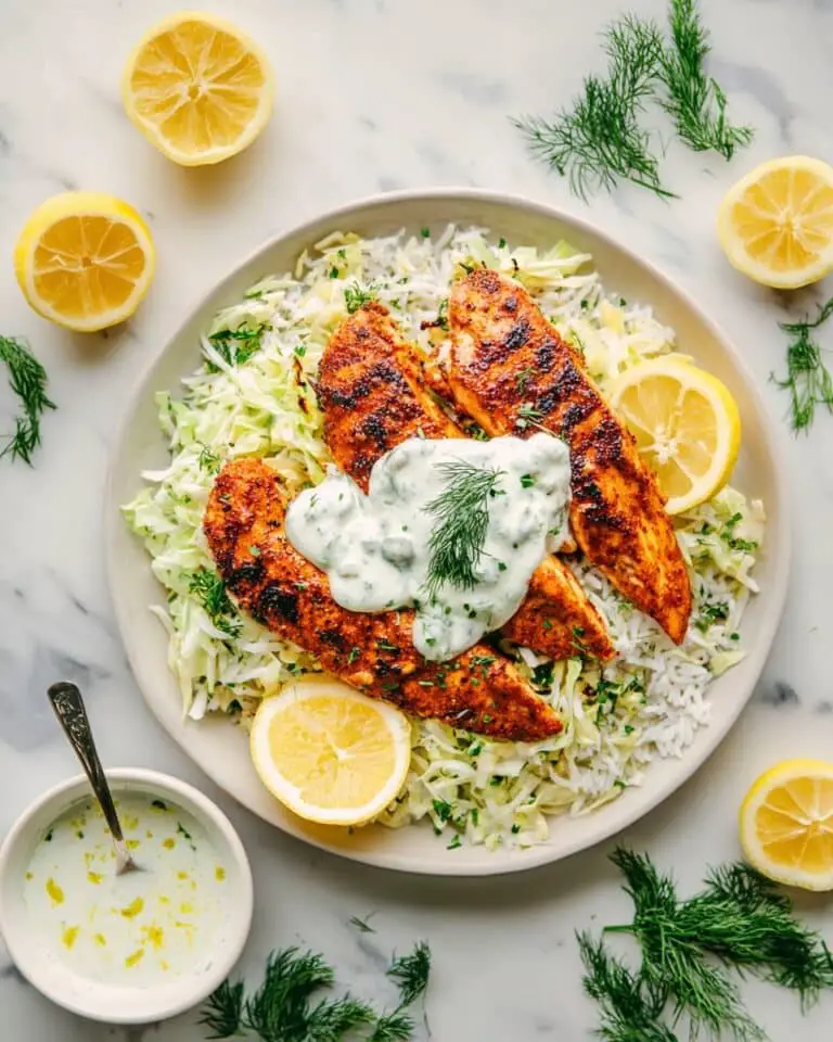 Blackened Salmon with Lemon Dill Sauce and Cabbage Slaw Recipe
