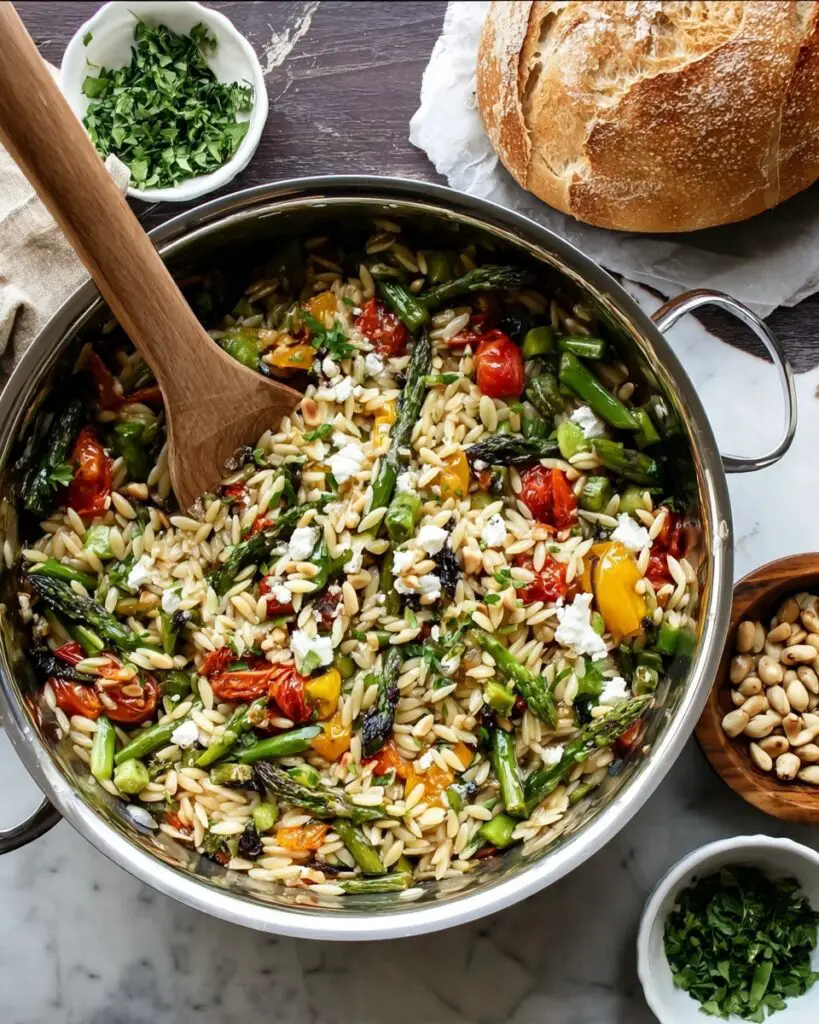Lemon Garlic Orzo with Roasted Vegetables Recipe