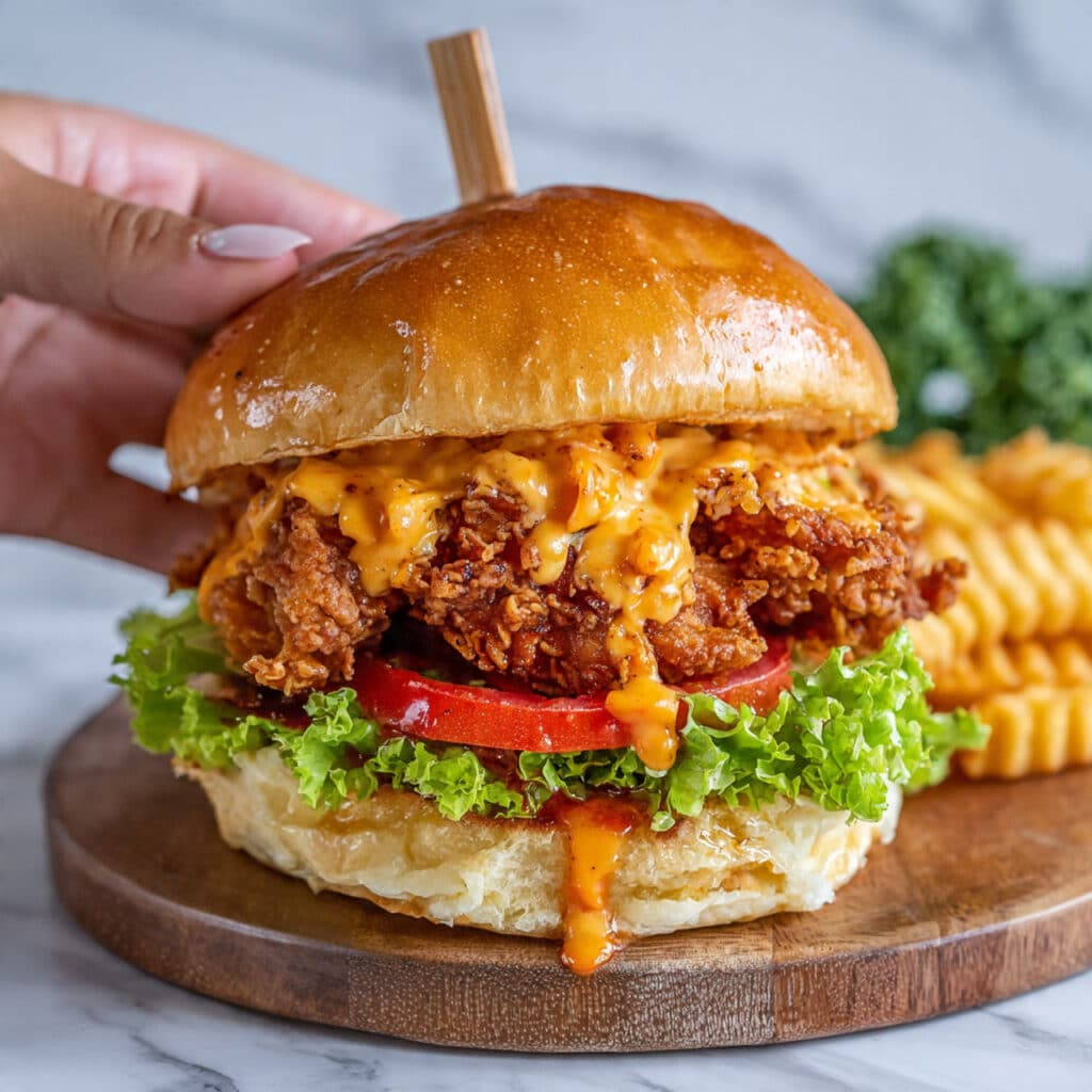 Crispy Chicken Sandwich with Cheddar, Lettuce, Tomato, and Chick-Fil-A Sauce Recipe