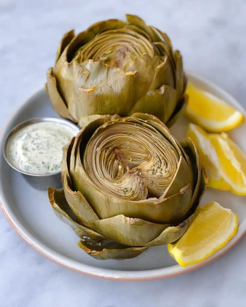 Instant Pot Artichokes with Garlic Butter and Lemon Dipping Sauce Recipe