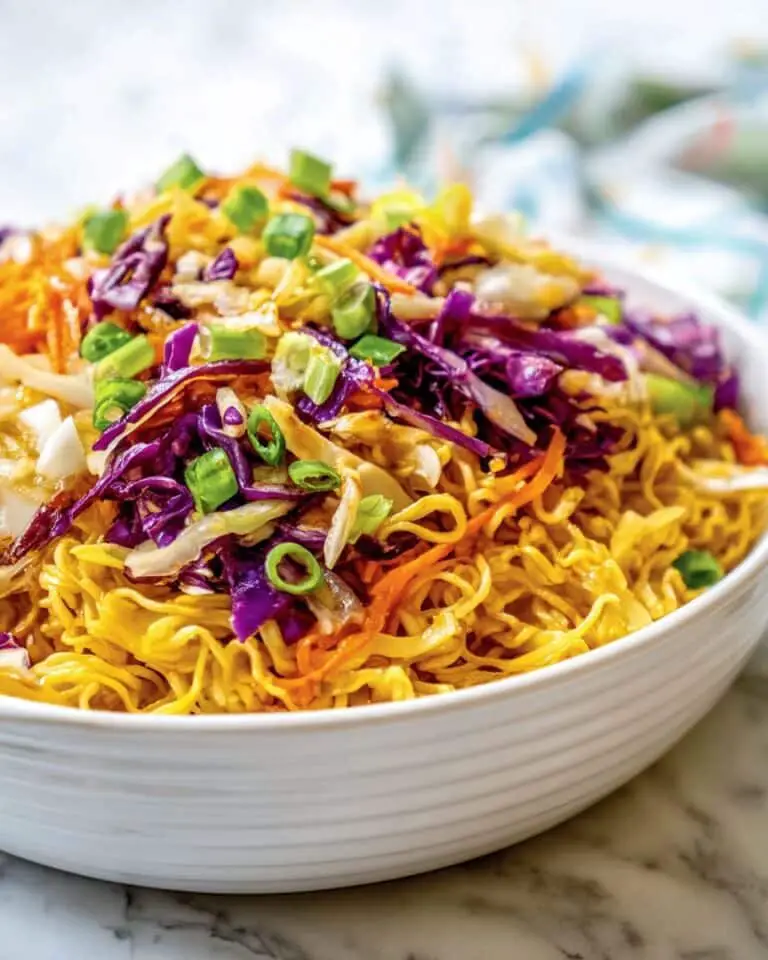 Crunchy Ramen Noodle Salad with Cabbage, Carrots, and a Sweet Tangy Dressing Recipe
