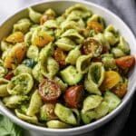 Pesto Pasta Salad with Cherry Tomatoes, Cucumbers, and Cheese Recipe