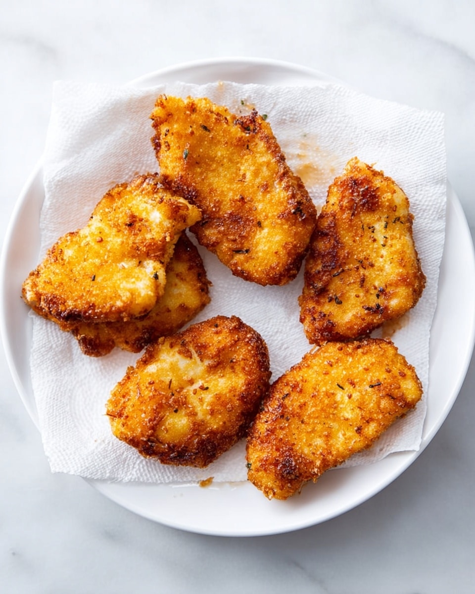 A white round plate holds five pieces of golden-brown fried food arranged in a circular pattern. Each piece has a rough, crispy texture with some darker brown spots indicating a crunchy fried coating. The pieces sit on a layer of white paper towels that absorb extra oil, creating a slightly crumpled surface under the food. The plate is set on a white marbled surface that adds a clean, bright background to the image. photo taken with an iphone --ar 4:5 --v 7