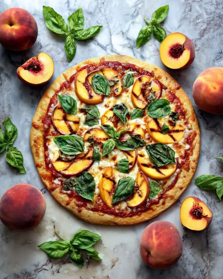 Grilled Peach and Chicken Pizza with Fresh Basil Recipe