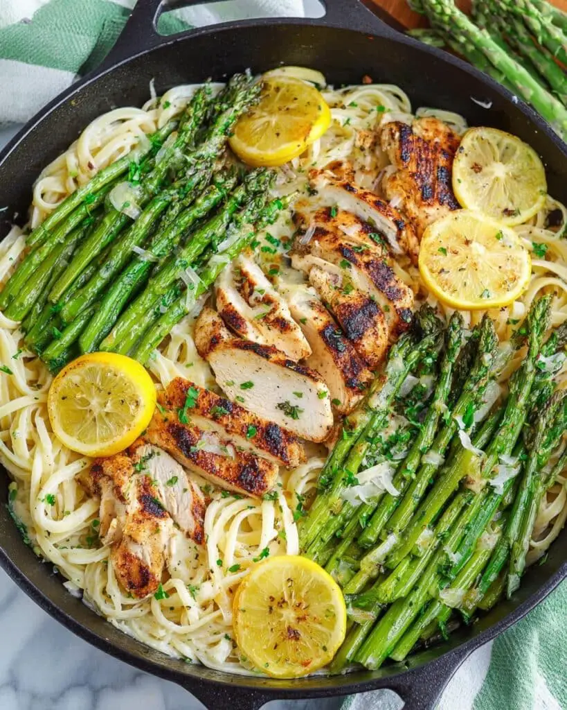 Creamy Lemon Grilled Chicken, Asparagus and Artichoke Pasta Recipe