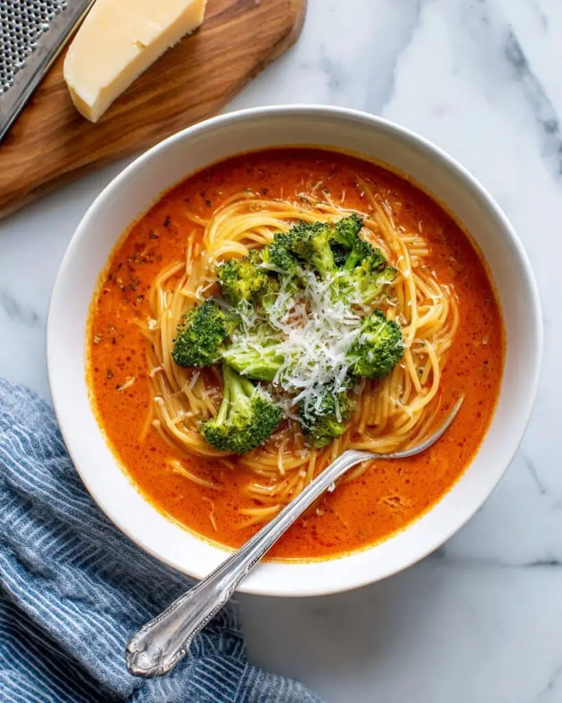 Italian Broccoli Soup with Pasta and Pecorino Romano Recipe