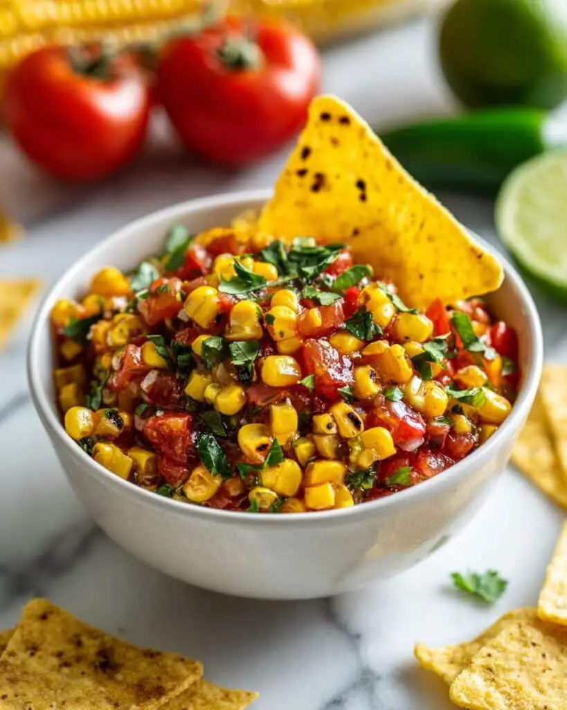 Grilled Corn Salsa with Tomatoes, Cilantro, and Lime Recipe