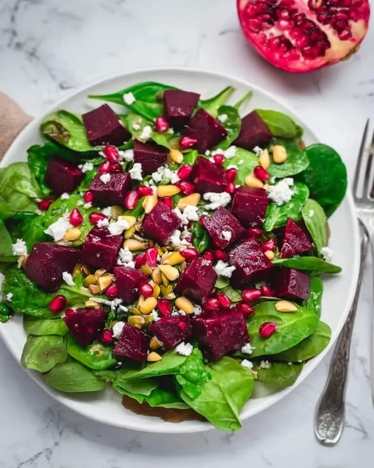 Beet Salad with Goat Cheese, Pine Nuts, and Pomegranate Seeds Recipe