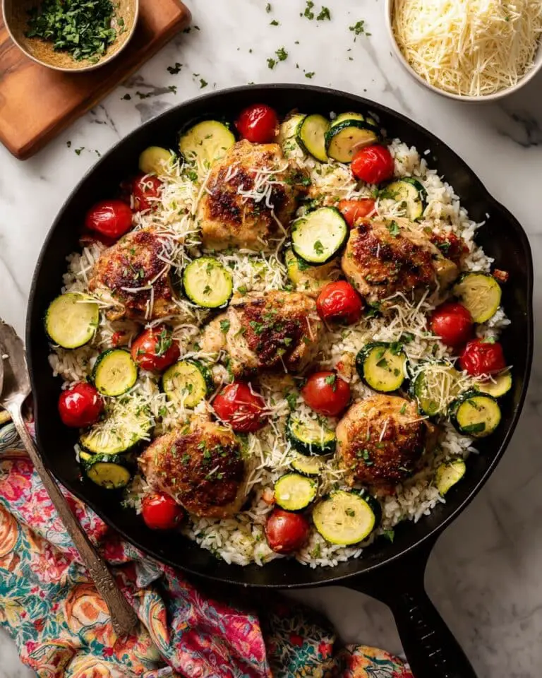 One Pan Tuscan Chicken and Rice Skillet Recipe