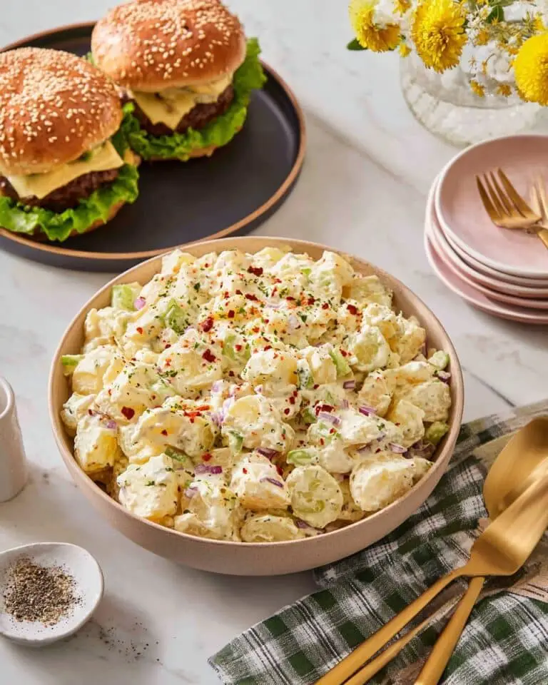 Classic Potato Salad with Dill Pickles, Hard-Boiled Eggs, and Fresh Herbs Recipe