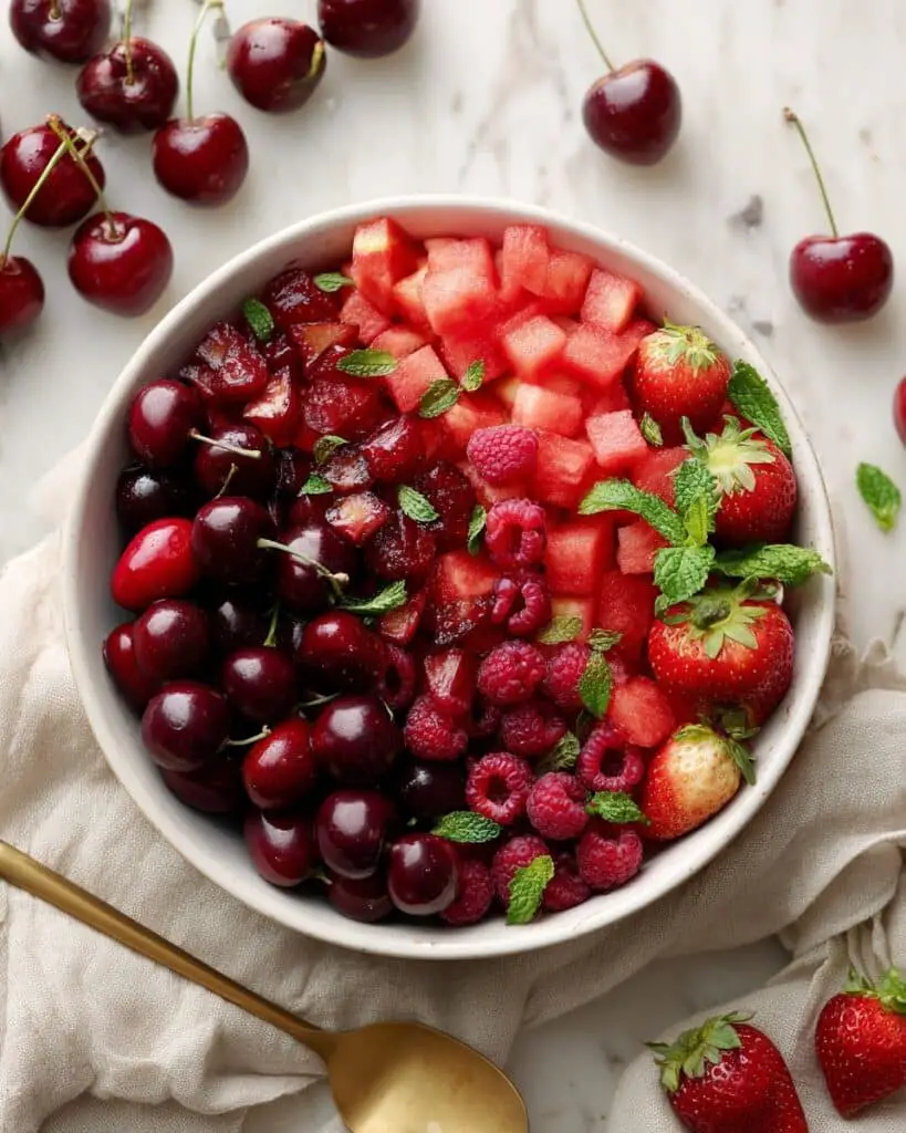 Red Fruit Salad with Mint, Basil, and Lime Recipe