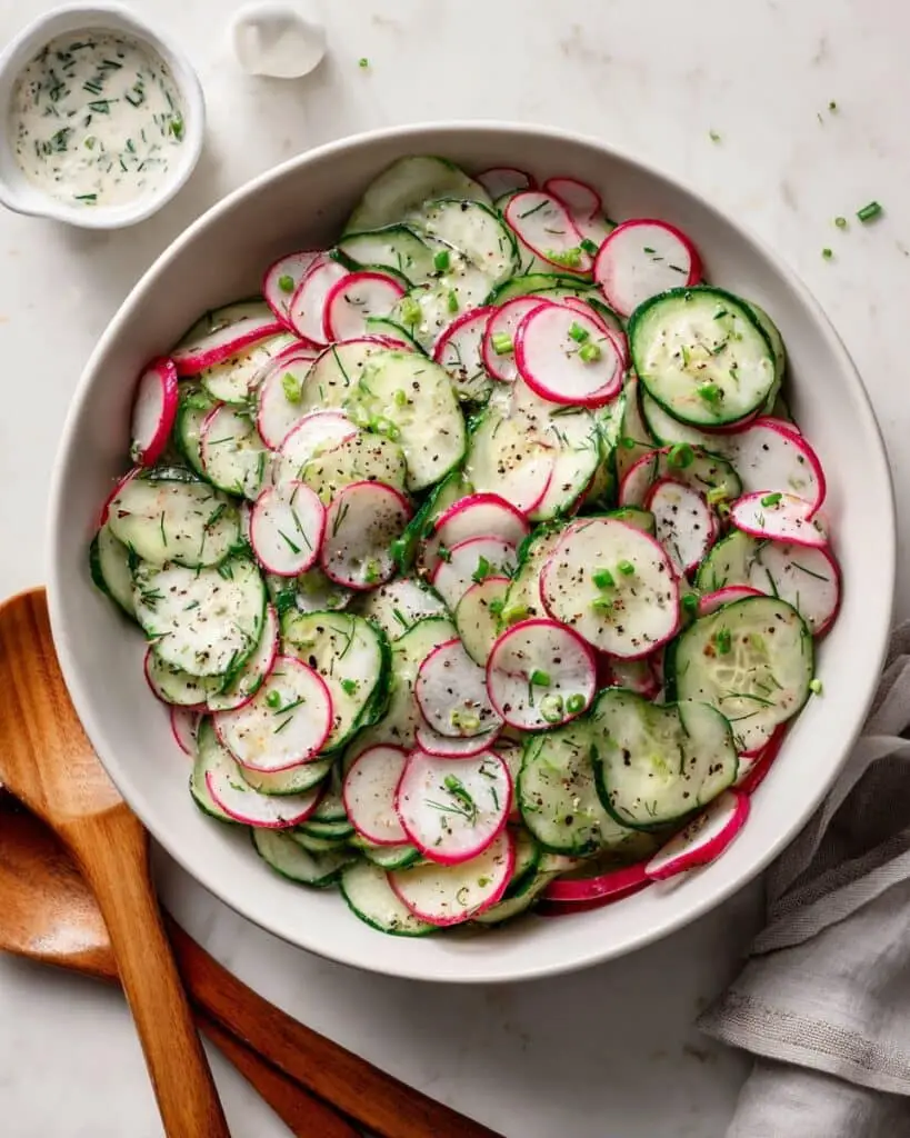 Creamy Cucumber Salad with Radishes and Green Onions Recipe