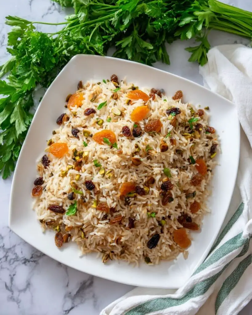 Mediterranean Rice Pilaf with Raisins, Dried Apricots, and Toasted Nuts Recipe