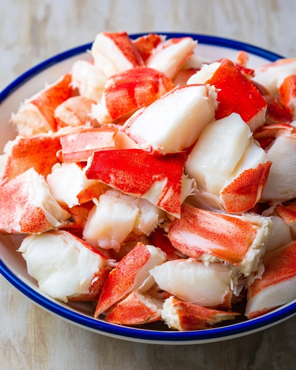 A close-up view of a white bowl filled with many pieces of imitation crab meat, each piece showing a mix of bright red and white colors with a smooth and slightly shiny texture. The crab pieces are piled high inside the bowl, which has a blue rim and rests on a white marbled surface. The red parts have a slightly rough, uneven shape, while the white parts are smooth and firm. The light shines on the crab, highlighting the freshness and texture. Photo taken with an iphone --ar 4:5 --v 7