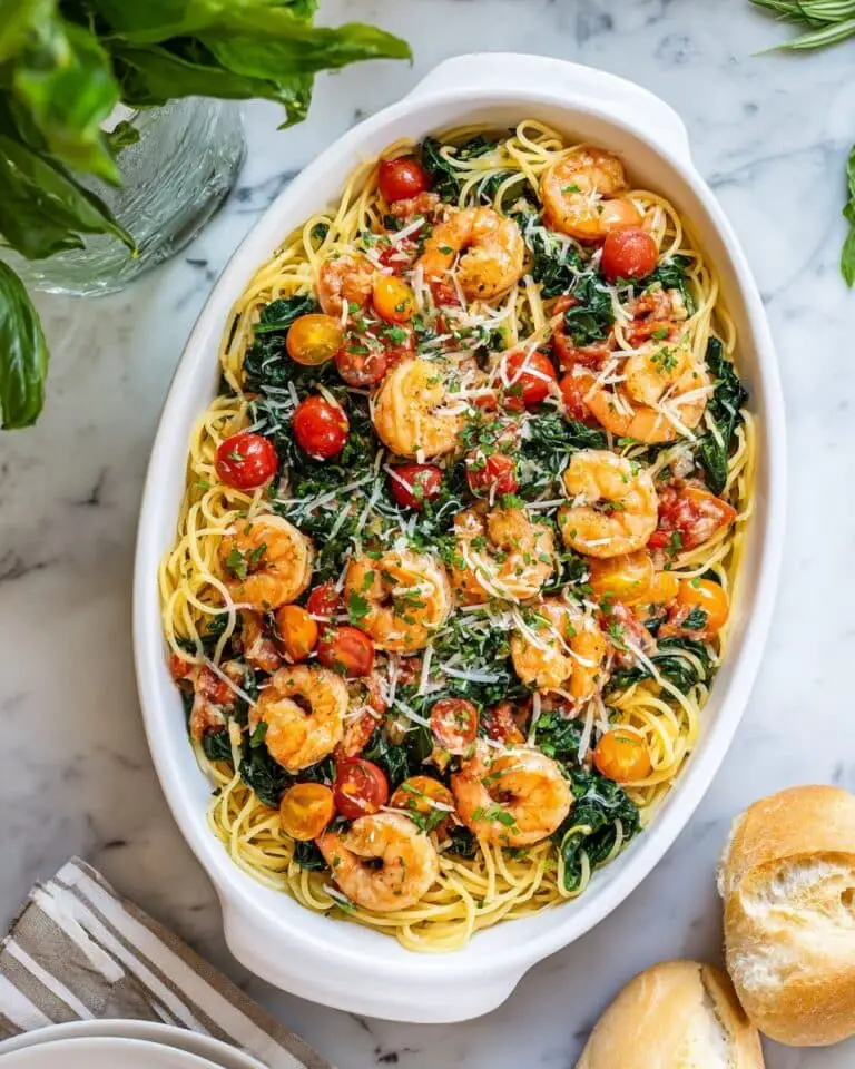 Shrimp Pasta with Tomatoes and Spinach Recipe