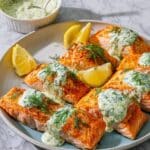 Lemon Dill Salmon with Creamy Greek Yogurt Sauce Recipe