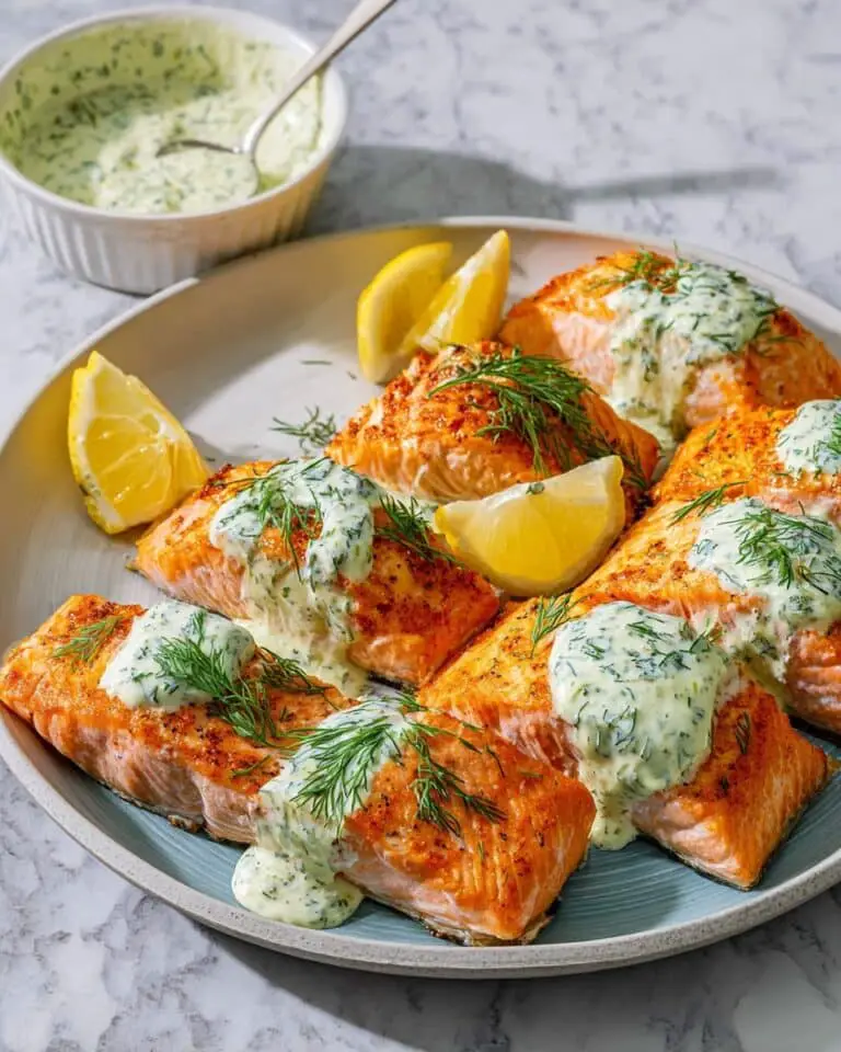 Lemon Dill Salmon with Creamy Greek Yogurt Sauce Recipe