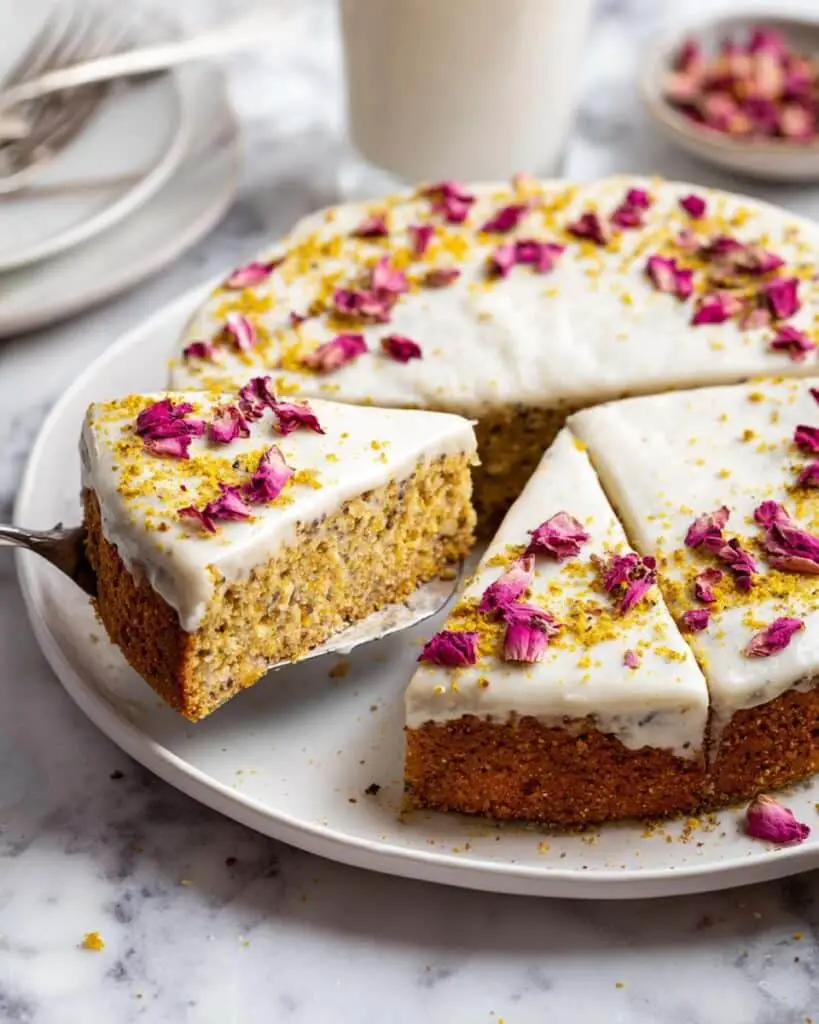 Moist and Tender Pistachio Rose Water Cake Recipe