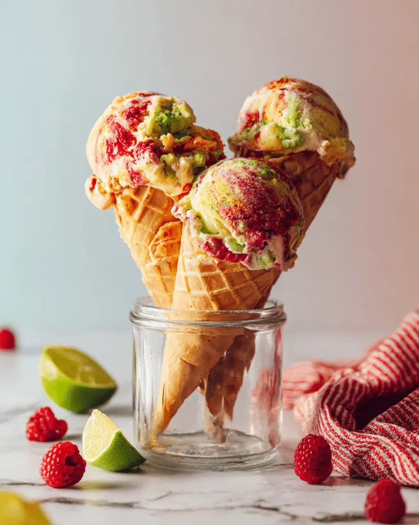 Rainbow Mango Pineapple Sherbet with Raspberry Swirl Recipe