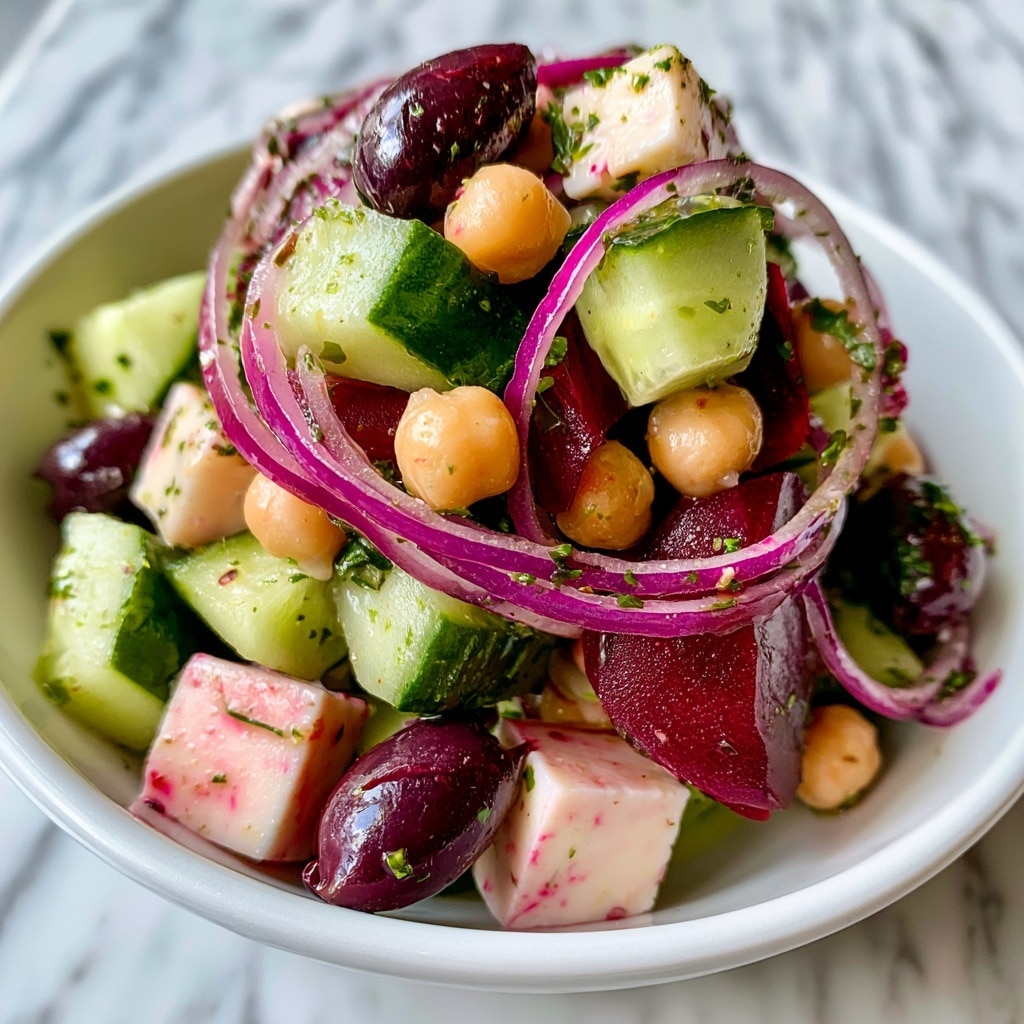 Chickpea Beetroot Salad with Feta and Greek Dressing Recipe
