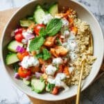 Mediterranean Chicken Bowls with Harissa Honey Chicken and Tzatziki Recipe