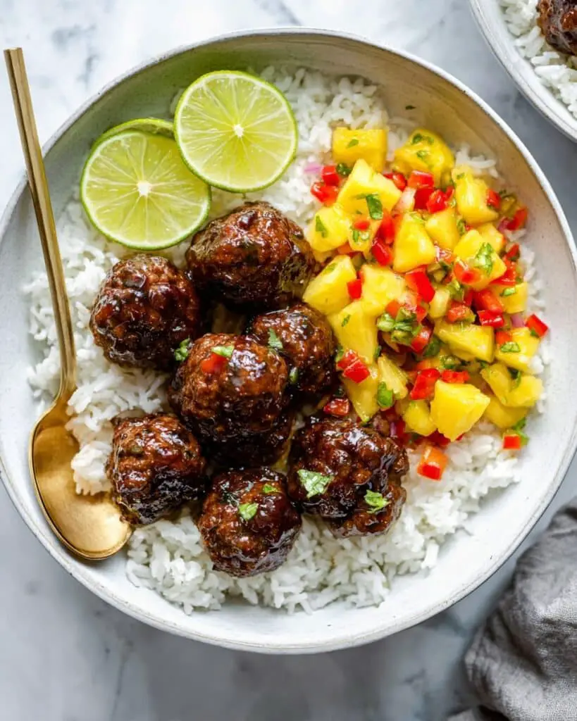 Honey Garlic Chicken Meatballs with Pineapple Salsa Recipe