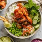 Hot Honey Shrimp Bowl with Crispy Wontons and Pickled Veggies Recipe