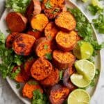 Roasted Spiced Sweet Potatoes with Cilantro and Lime Recipe