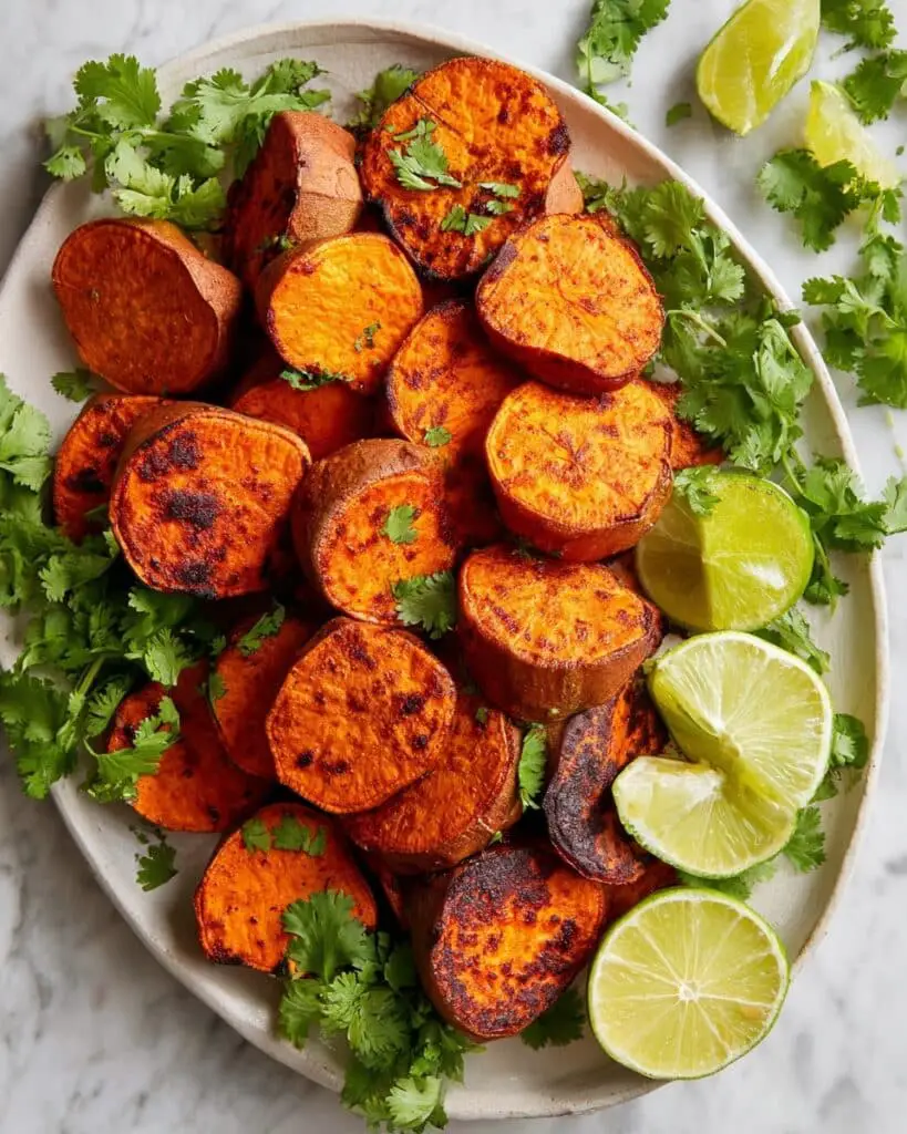 Roasted Spiced Sweet Potatoes with Cilantro and Lime Recipe