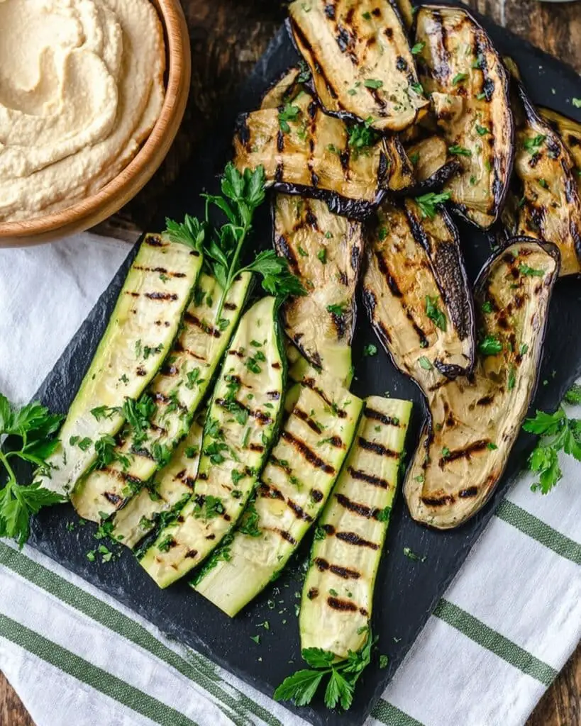 Grilled Zucchini and Eggplant with Naan and Hummus Recipe