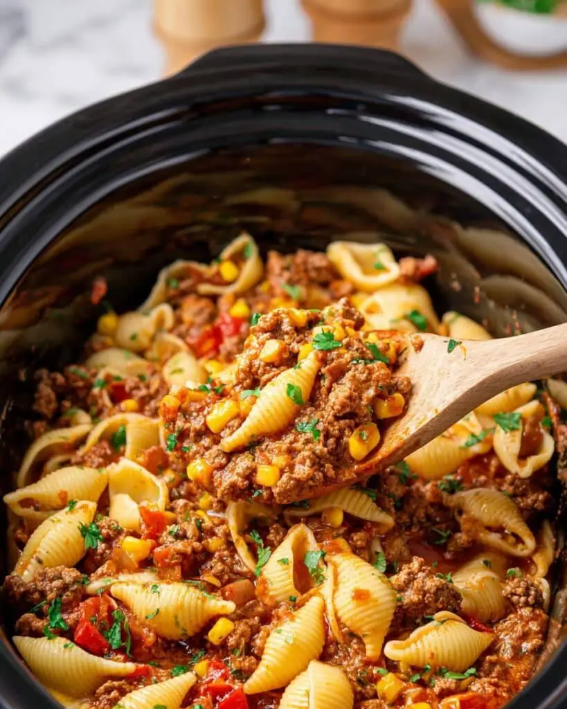 Crockpot Cheesy Taco Pasta Recipe