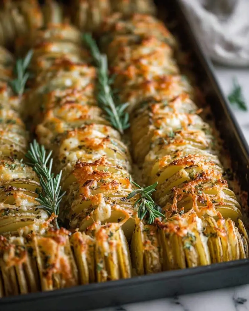 Hasselback Potato Casserole with Fresh Herbs and Asiago Cheese Recipe