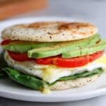 Egg White Breakfast Sandwiches with Spinach, Tomato, Avocado, and Mozzarella Recipe