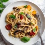 Creamy Garlic Pasta with Shiitake Mushrooms and Cherry Tomatoes Recipe