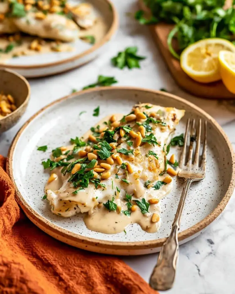 Easy Baked White Fish with Tahini and Toasted Pine Nuts Recipe