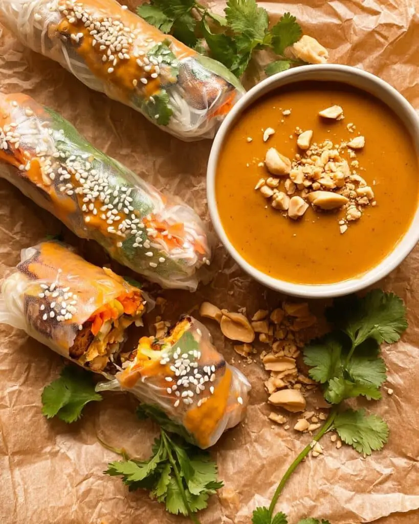 Chicken Summer Rolls with Peanut Dipping Sauce Recipe
